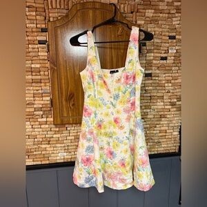 GAP Fit & Flare Floral linen blend zip closure dress size Small